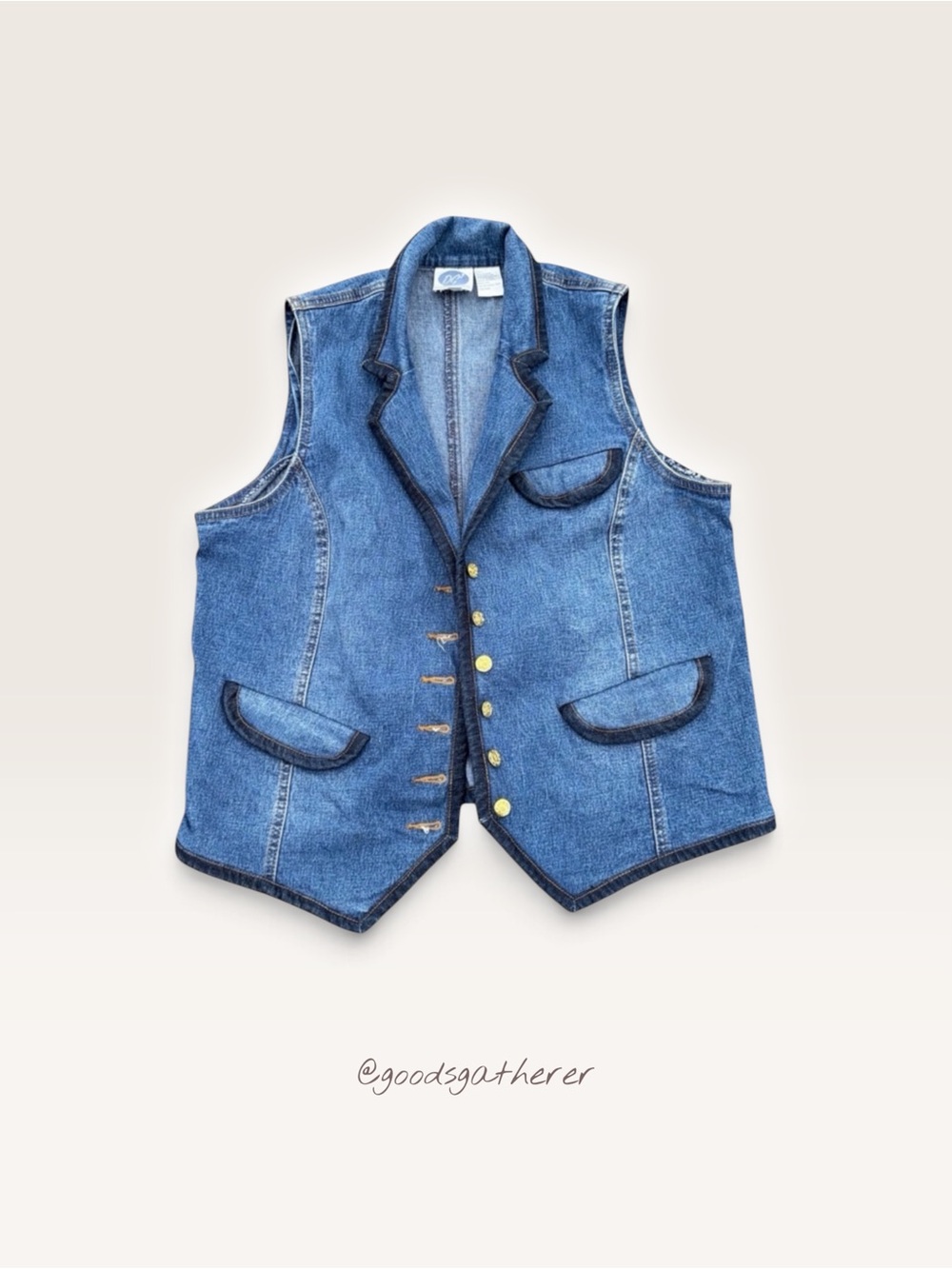 DG2 Diane Gilman Denim Vest Womens M Blue Jean Blazer Gold Buttons Western